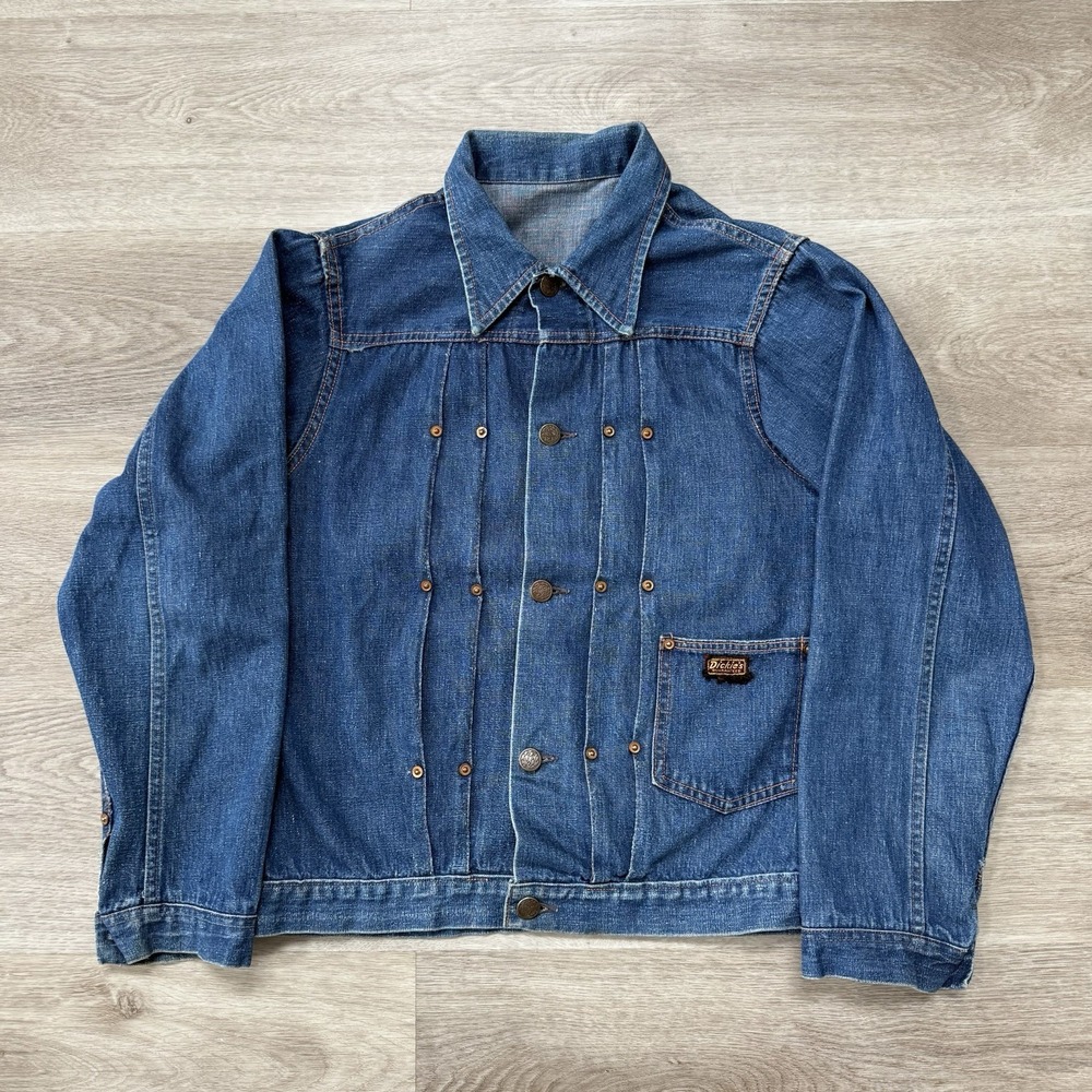 Vintage 1940s Dickies Type 1 Denim Jacket Buckle Back Cinch Selvedge Dark Sz 38